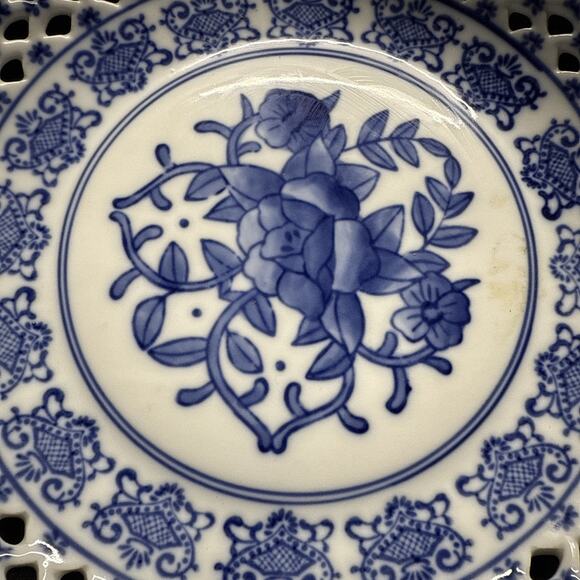 Blue And White Lace Bowl 10 Inches Diameter Centerpiece Statement piece - Picture 13 of 16